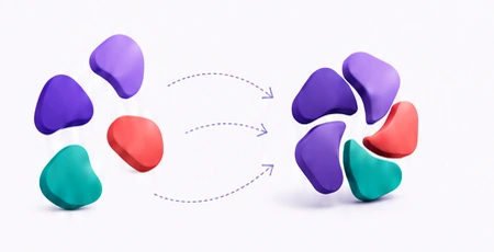 Five separate colourful modules coming together to form the Bloomlabz bloom